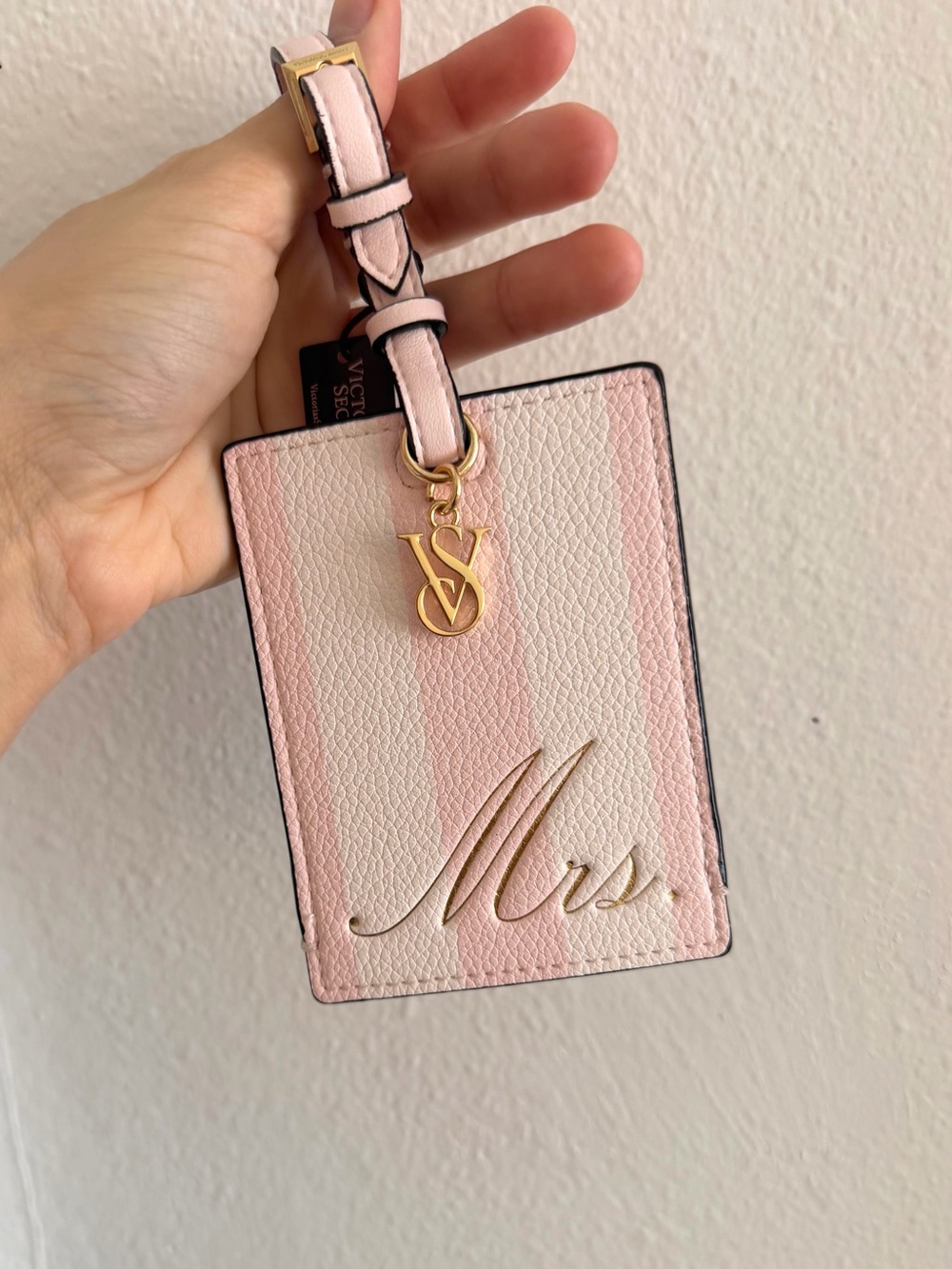Victoria's Secret Pink Stripe "Mrs." Luggage Tag with Gold Charm